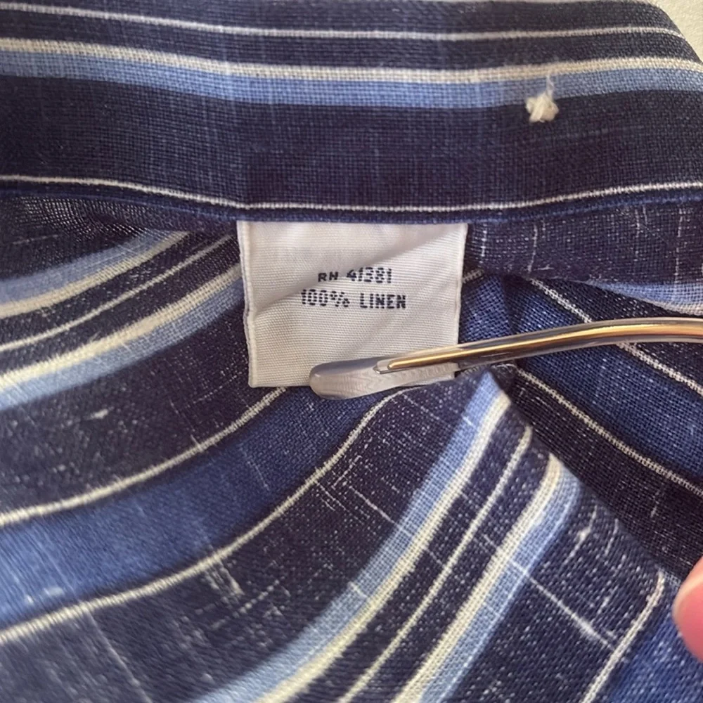 Polo Ralph Lauren 100% Linen Men's Blue Striped Button Up Current Shirt Sz M - Picture 8 of 8